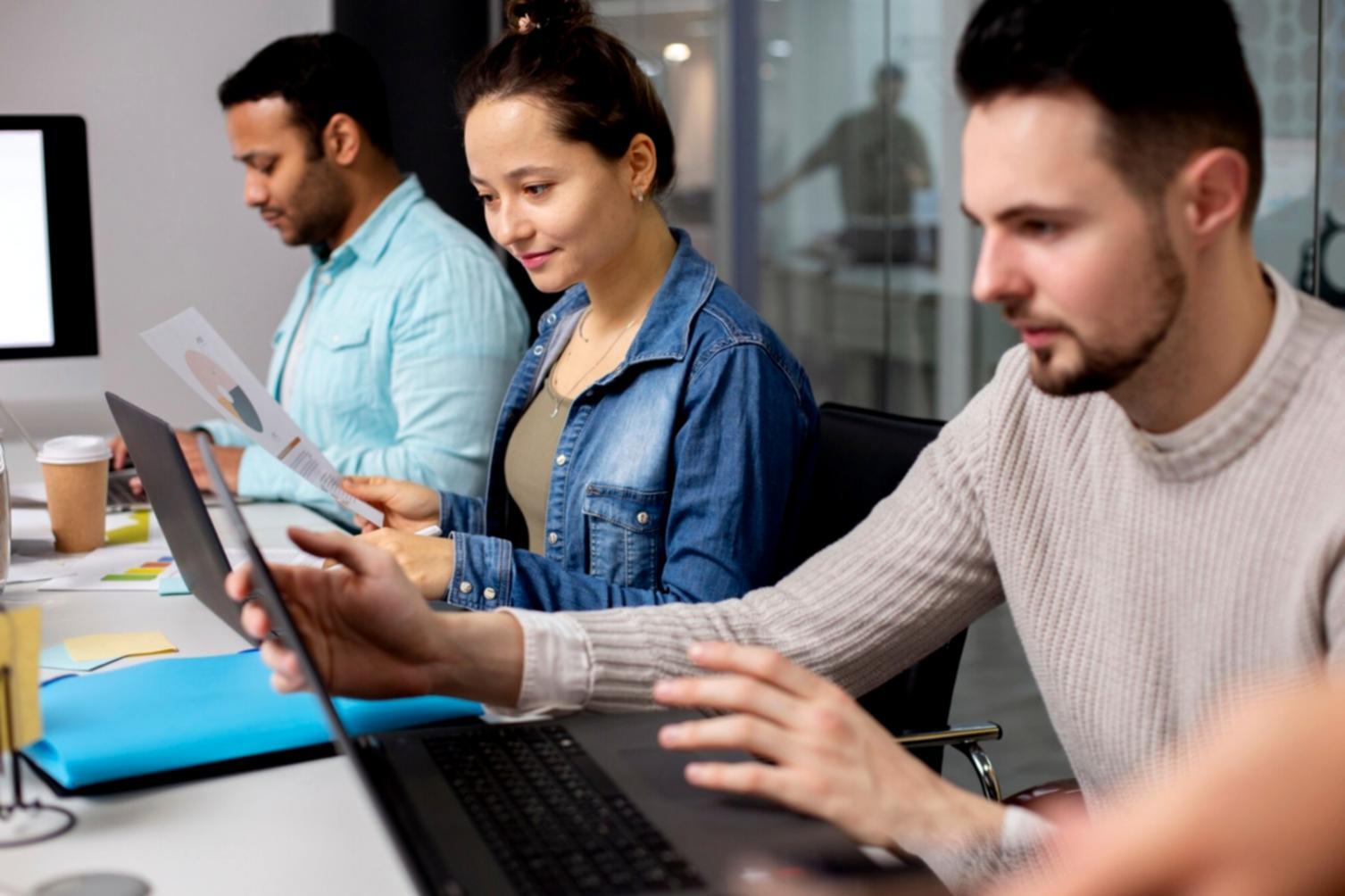 Modern office environment focused on financial services